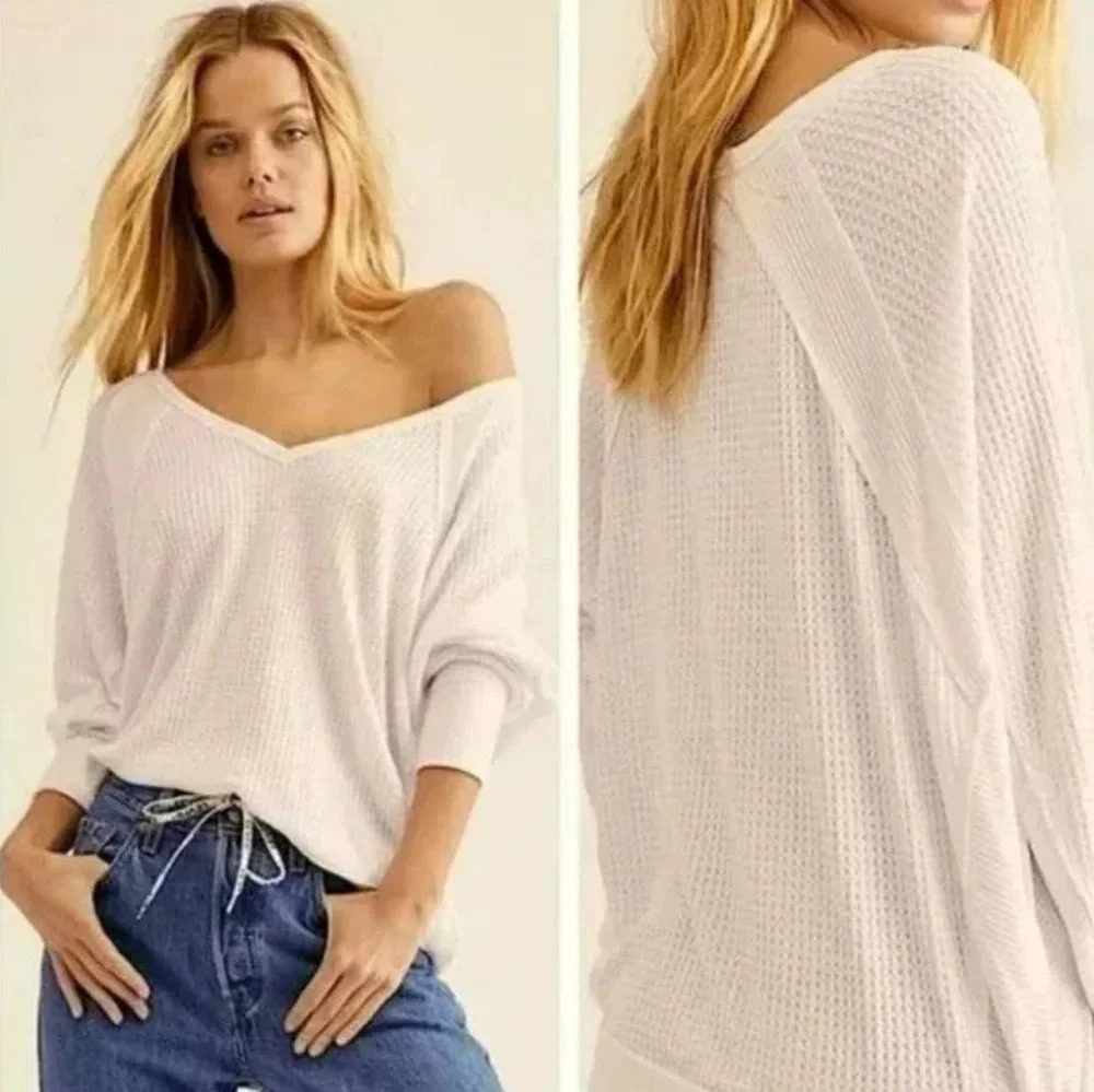 NWT || FREE PEOPLE || Santa Clara waffle weaved shirt